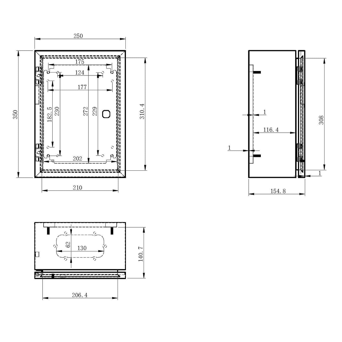 KWONONG Stainless Steel Enclosure, IP65 Waterproof Electrical Box for Indoor and Outdoor Projects, Includes Mounting Plate and Wall Bracket 350×250×150mm (14"×10"×6")