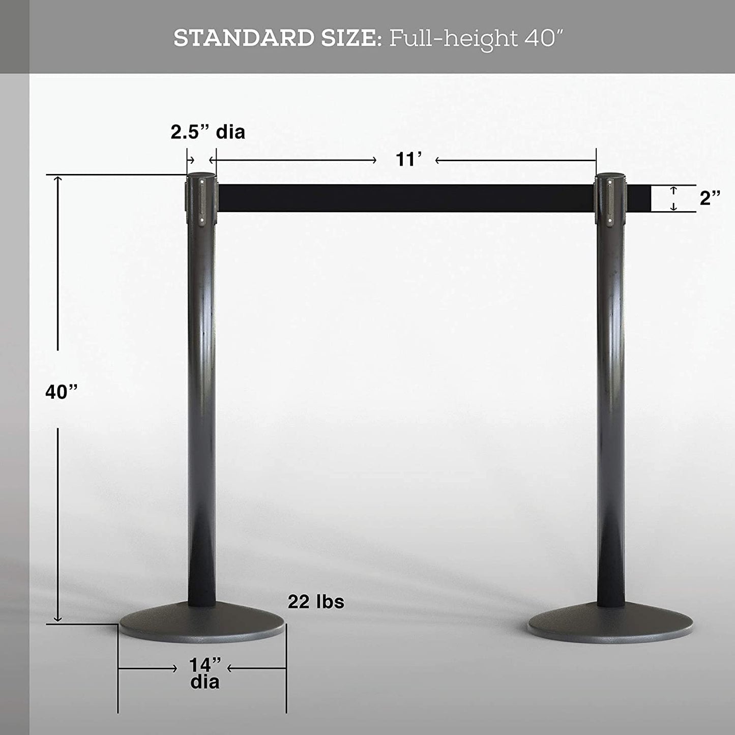 Qbuster Black Stanchions with Retractable Belts, Crowd Control Safety Barrier with 11’ Red Belts, 1 Sign Holder, Set of 4 Posts
