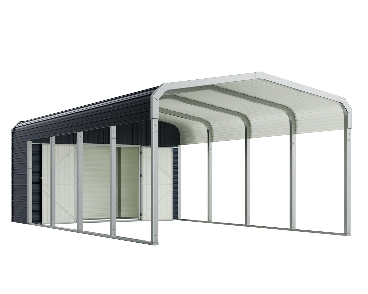 Jocisland 12x24 FT 2-in-1 Carport & Storage Shed, Heavy Duty Carport with Galvanized Steel Roof, 12x4.2 FT Metal Shed with 2 Transparent Panels & Double Doors, Car Canopy for Cars, Boats, Trucks