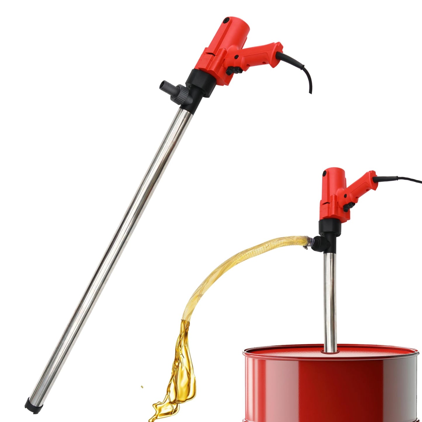 2480W Electric Fuel Transfer Barrel Pump, 110V 13000RPM, for 55 Gallon Electric Transfer Pumps with 36in Stainless Steel Tube and 6.6ft Steel Wire Hose, for Diesel,Lubricants,Slightly Viscous Liquids