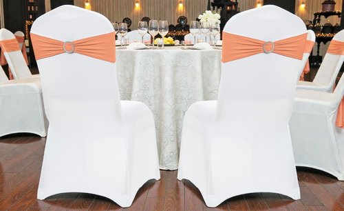 MDS Spandex Chair Sashes - Universal Fit Elastic Stretch Ties with Buckle Slider Bow | 250 Pack - Peach