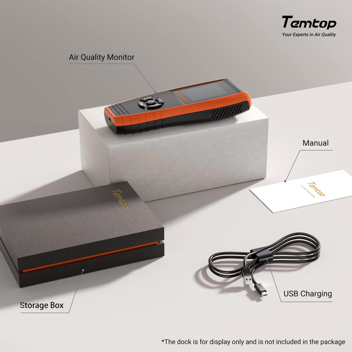 Temtop Air Quality Monitor Professional PM2.5 PM10 Particle Counter, Formaldehyde, Temperature, Humidity, AQI Tester for Indoor/Outdoor Air Pollution Detection w/Data Export