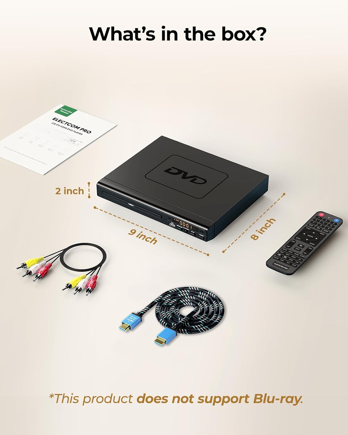 ELECTCOM PRO 10ft DVD Players for TV with HDMI, DVD Players that Play All Regions, Simple DVD Player for Elderly, CD