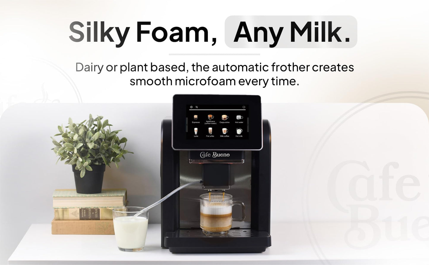 Cafe Bueno Super Automatic Espresso Machine CB-3500 For Home - Coffee Machine With Grinder & Milk Frother For Latte, Cappuccino, Macchiato - Auto Wake & Sleep – Supports Plant Based Milks