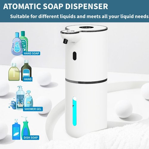 Automatic Soap Dispenser Touchless, Foaming Soap Dispenser 6 Adjustable Level Hands Free USB Rechargeable Dispenser Electric Wall Mounted Dish Dispenser Kitchen Bathroom