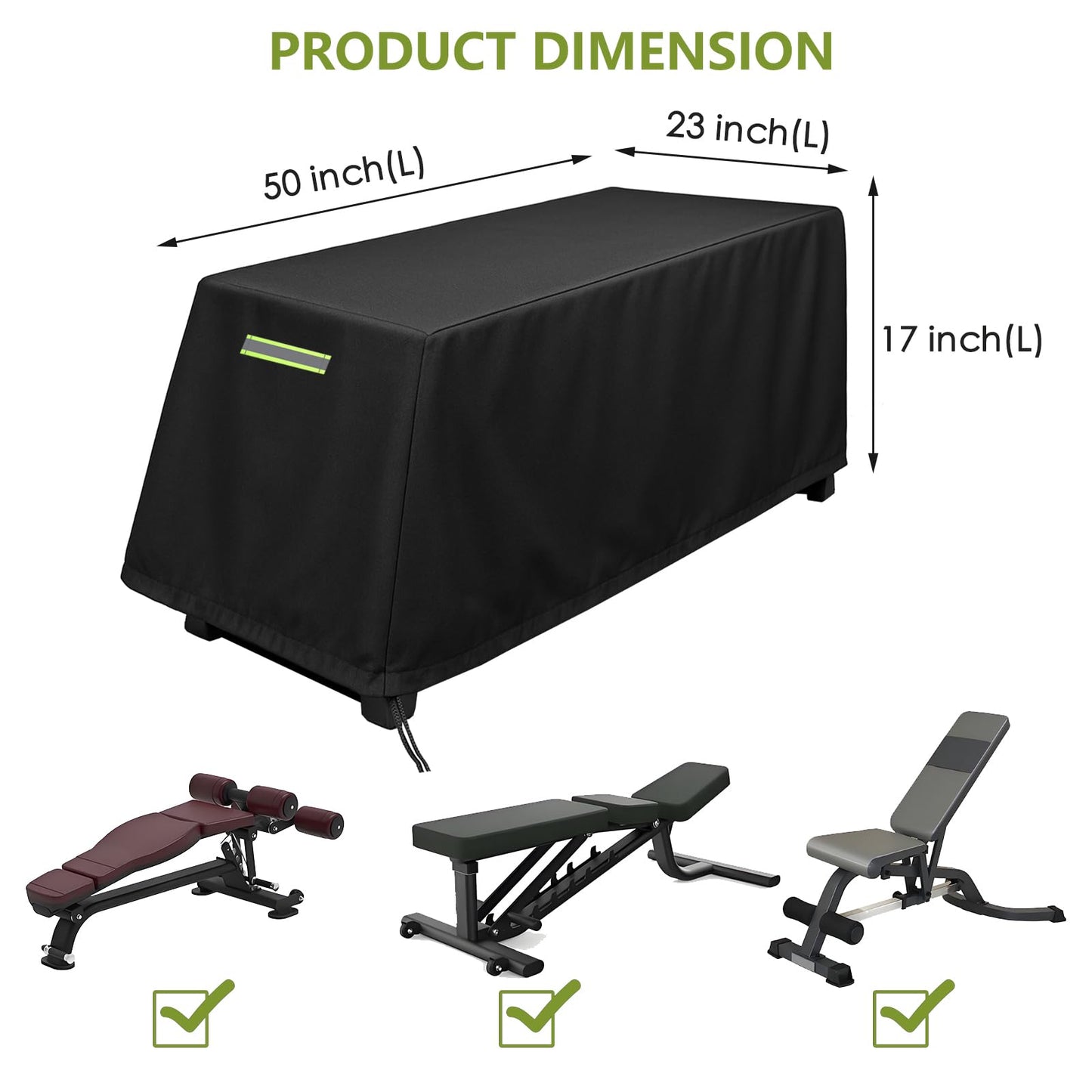 Weight Bench Cover, 420D Sit-up Board Cover with Silver Coating, Adjustable Drawstring, Exercise Workout Bench Protective Covers for Indoor & Outdoor - 50" L x 23" W x 17" H - Black