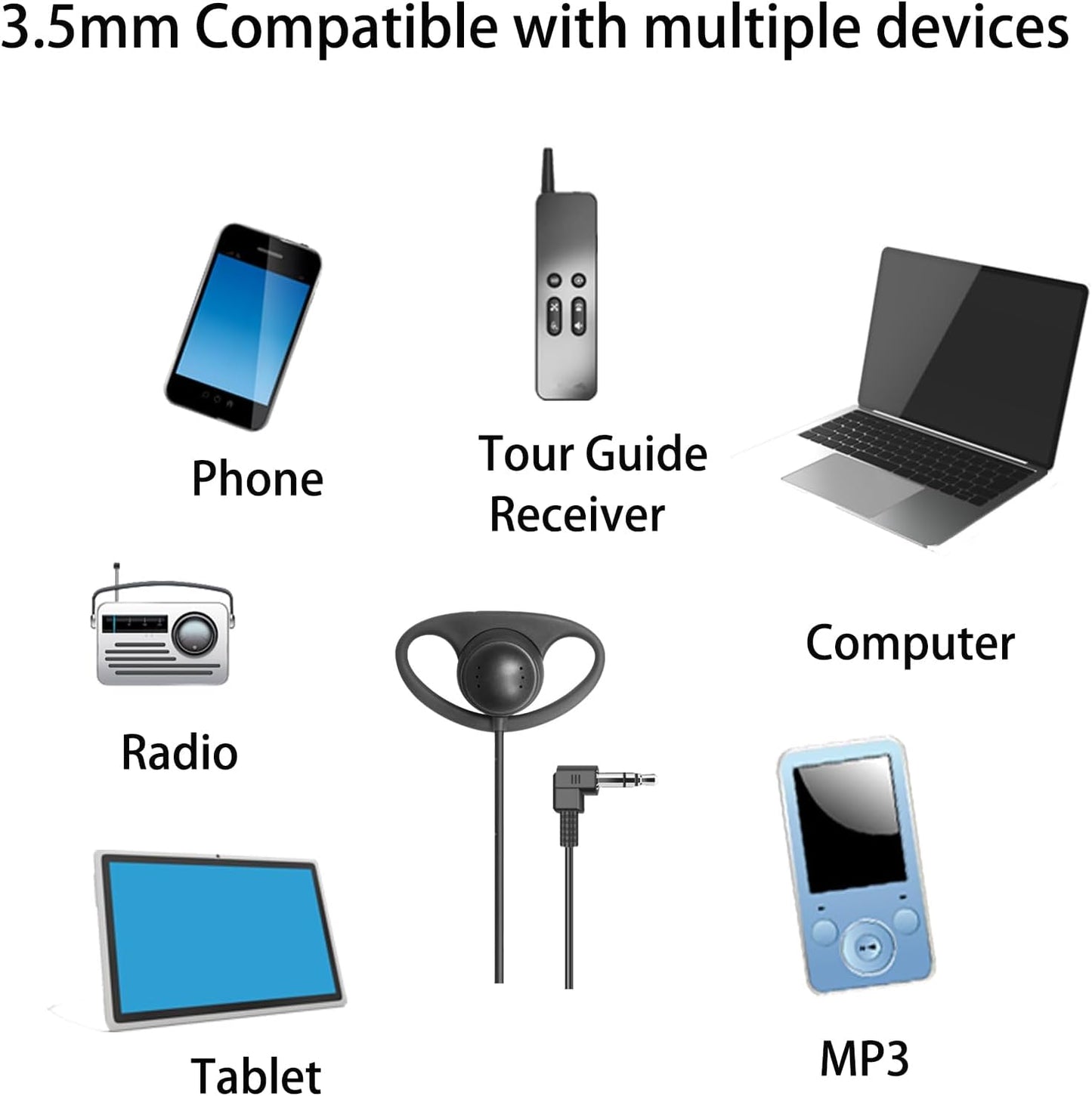 Generic 3.5mm MP3 Single Mono Earphone with D-Shaped Design Plug, Comfortable for Either Ear,Compatible Tour Guide