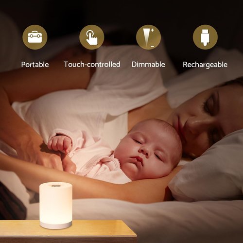 DAZZY DOT Portable Night Light - Rechargeable 2600mAh Touch Light | Dimmable Warm Yellow for Nursery & Travel