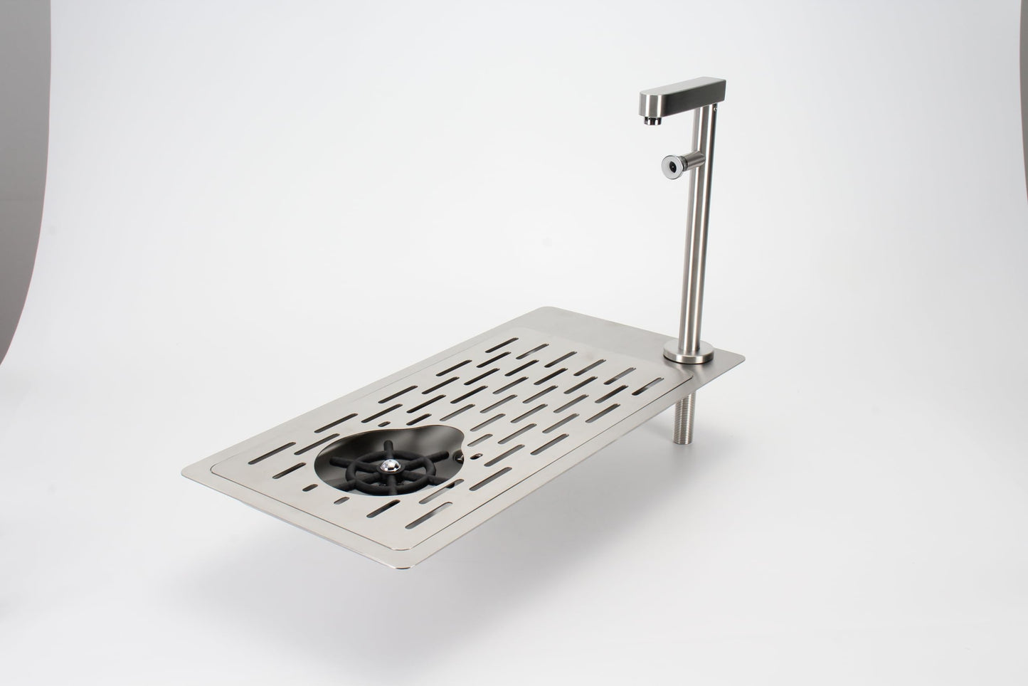 DIBTSA Pitcher Rinser, Stainless Steel Countertop Glass Rinser Cup Washer Sink with Side Spray,Drip Tray for Home Cafe Restaurant
