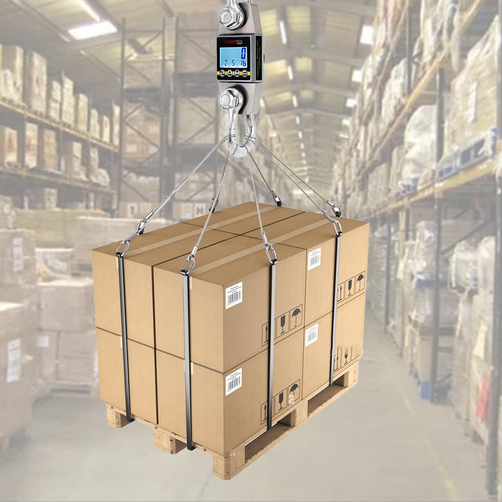 VisionTechShop Crane Scale, Dynamometer for Force, Tension and Weight, VTS-CDY 6600lb/3000kg Lb/Kg Switchable, Heavy Duty Compact Hanging Scale, LCD Display with Backlight, 2 Shackles