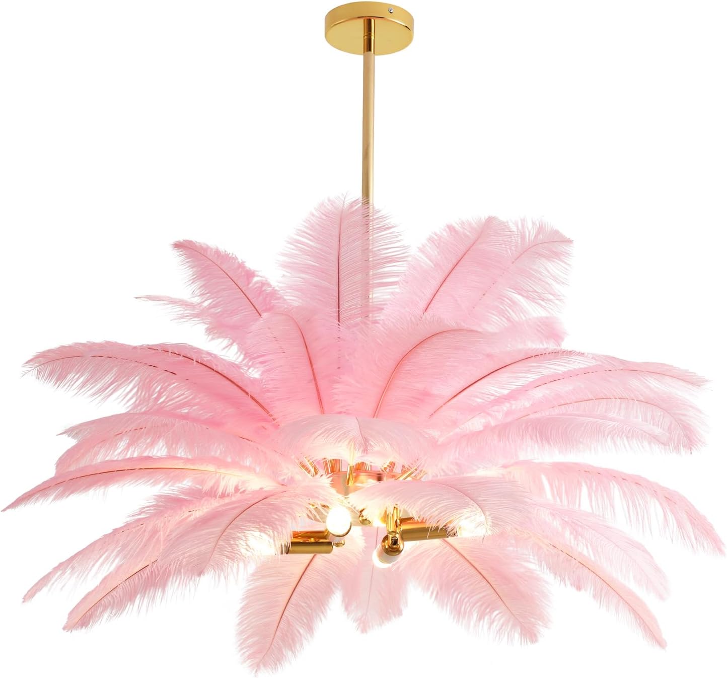 NZV Pink Feather Chandelier - Romantic Ostrich Feather Pendant Light for Girls' Room | 23.6in E14 Base