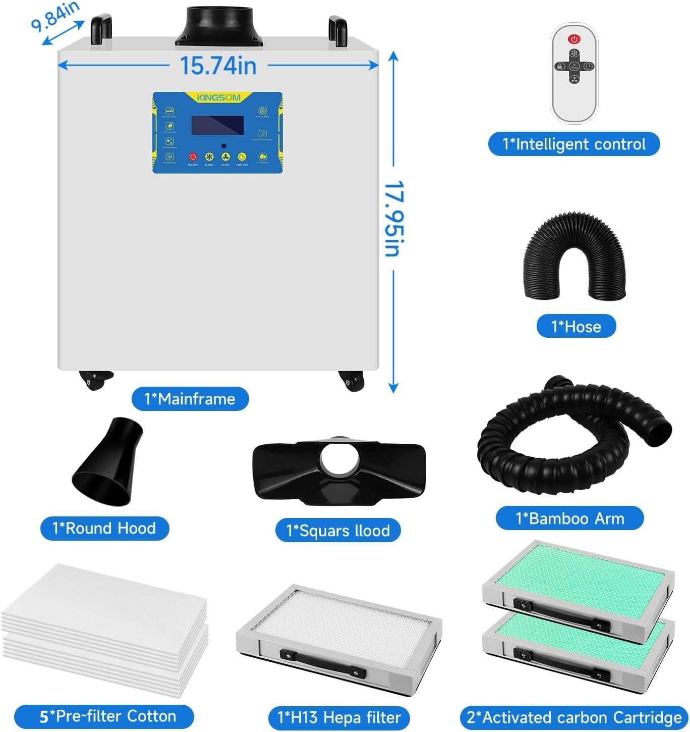KINGSOM 310m³/h Laser Fume Extractor, Solder Fume Extractor Strong Suction for M1/S1/P1 Laser Cutter, Laser Engraver, 3D Printing