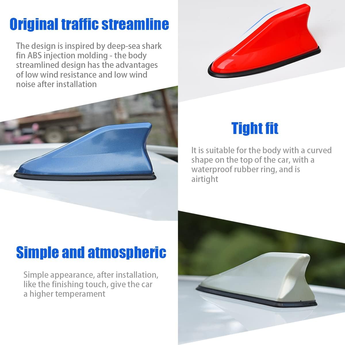 BELOMI Car Shark Fin Antenna Cover, Roof Aerial Base AM/FM Radio Signal for Car SUV Truck, Vehicle Shark Fin Shape