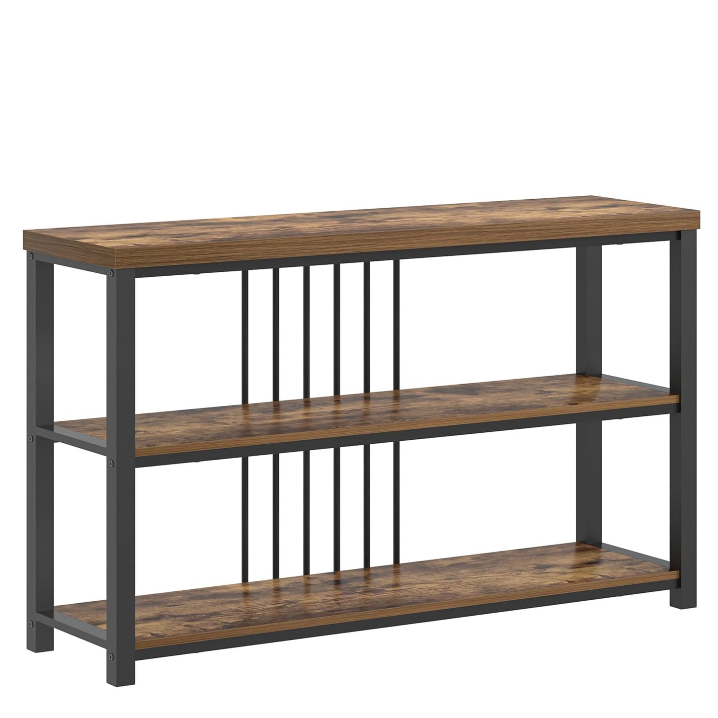 FOLUBAN Industrial Console Table, 3 Tier Entryway Sofa Foyer Table for Living Room Hallway Behind Couch, Rustic Brown