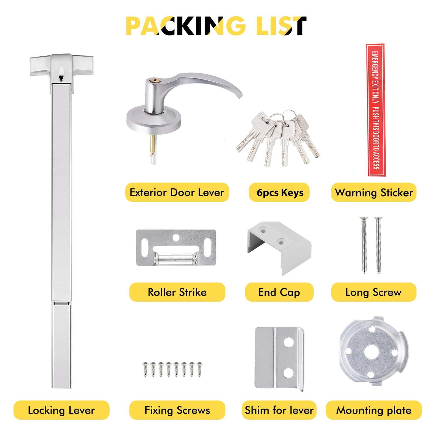 YUCHENGTECH Door Push Bar Panic Exit Device 31.5IN Panic Bars for Exit Door Stainless Steel Commercial Emergency Exit Device with Exterior Lever 6 Keys(31.5‘’ with Lock)