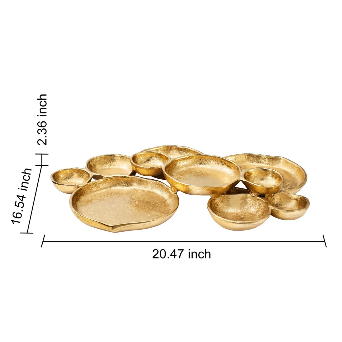 Cluster of 10 Round Serving Bowls Gold Clusters Decorative Elegant Snack Tray for Olives, Chip & Dip, Nuts, Appetizers & Entertaining Strong Brass & Enamel Home Decor Gifts, Parties & Weddings 20.5"