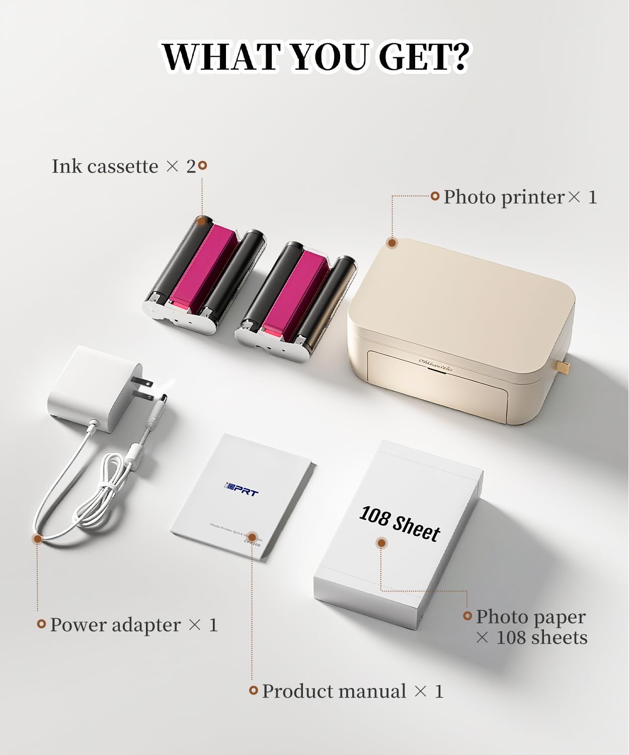 iDPRT 4x6 Photo Printer with 108 Sheets & 2 Ribbons,Instant Picture Printer - Dye Sublimation, Portable Color Photo Printers for iPhone, Android, WI-Fi Connnecting, Home Use