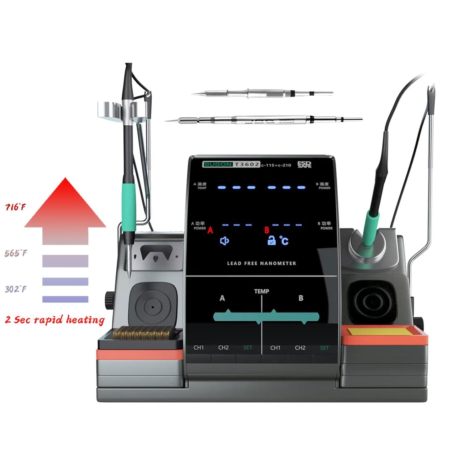 SUGON T3602 Professional Soldering Station 2 Sec Rapid Heat Up, with 6 Soldering Iron Tip, 110V Soldering Iron Station with Temperature Adjustment 212-842°F,Solder Iron Replacement Rack etc