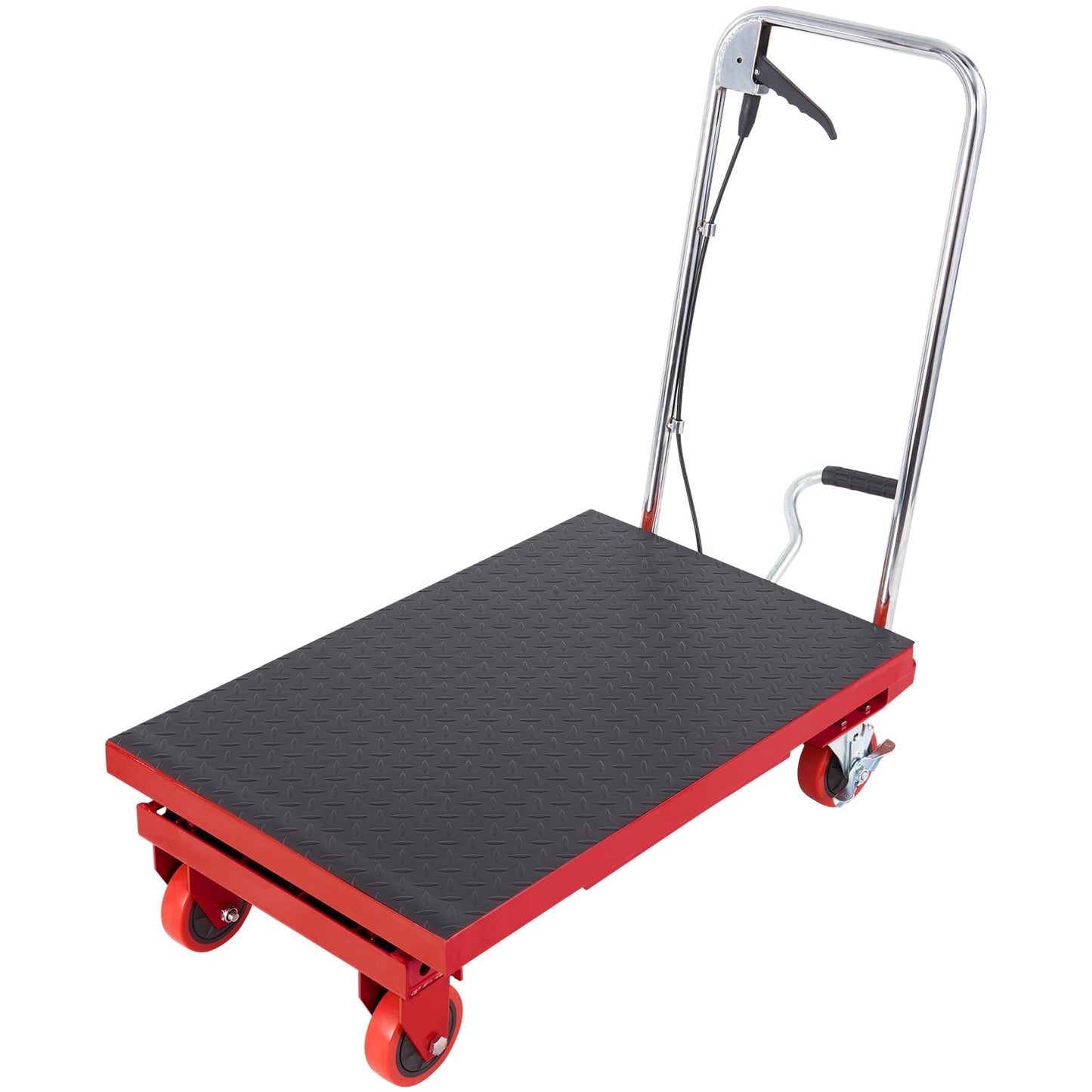 VEVOR TF23 Hydraulic Lift Table Cart, 500lbs Capacity 28.5" with 4 Wheels and Non-Slip Pad, for Material Handling and Transportation, Red