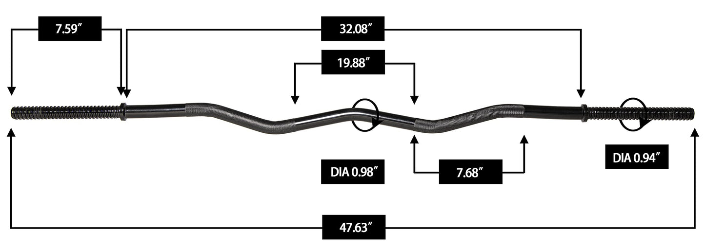Signature Fitness Standard Olympic Super Curl Barbell Curl Bar Threaded Curl Bar, 48 inch, TH-CRUL-B