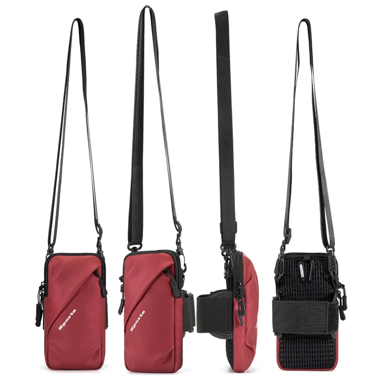 Prime Comfort Cell Phone Holder, Small Crossbody Shoulder Holsters Bag with Arm Band, Fits iPhone and Android, Use for Running, Walking, Hiking & Biking (6.7 Inches, Red)