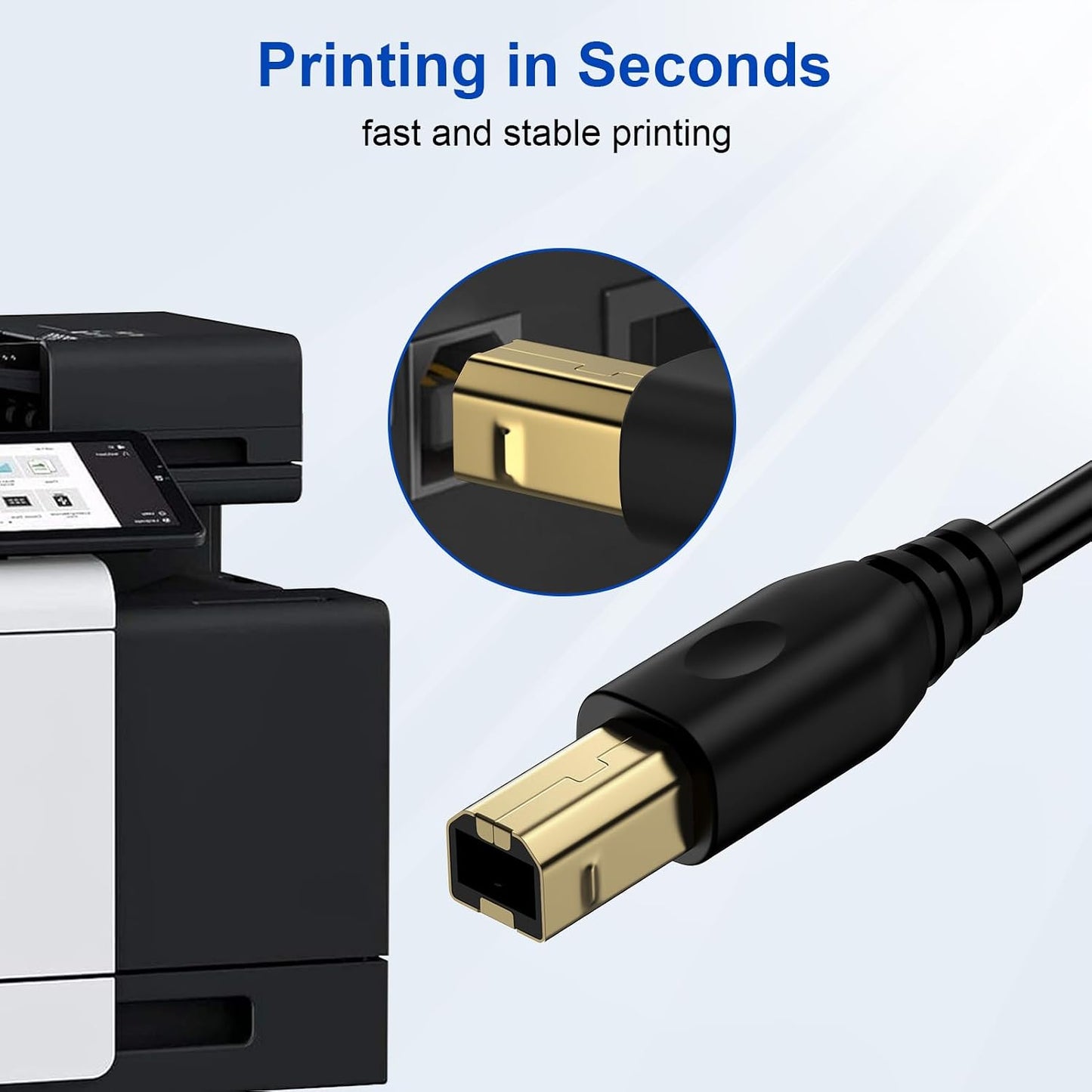 10ft, 2.0 3/4 10 USB C Printer Cable High-Speed USB C to USB B Cord for MacBook Pro/Air, Thunderbolt Laptop to HP
