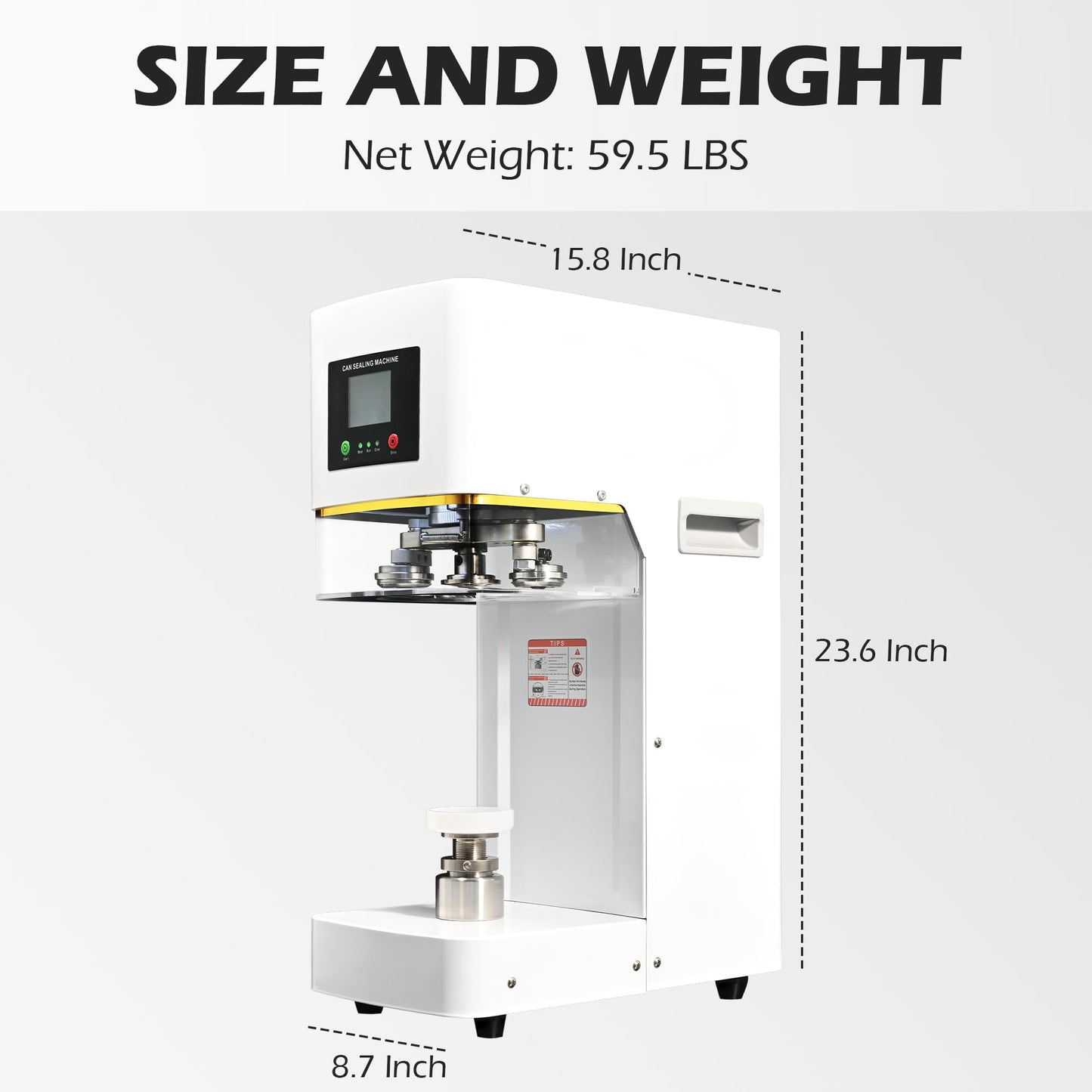 Fully Automatic Can Sealer Machine, 140W Commercial Automatic Cup Sealing Machine, Glass Plastic Tin Can Cup Can Sealer with Counter, Dia. 2.17”, Height 3.62” & 4.53” & 4.8” & 6.61”, 110V