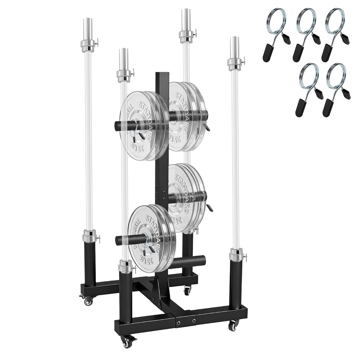laapee Weight Plate Rack for 2-inch Olympic Bumper Plate and Barbell, Weight Tree with 800 LBS Capacity, Heavy Duty Storage Racks with 4 Barbell Holder & Lockable Wheels for Home Gym Garaage Gym