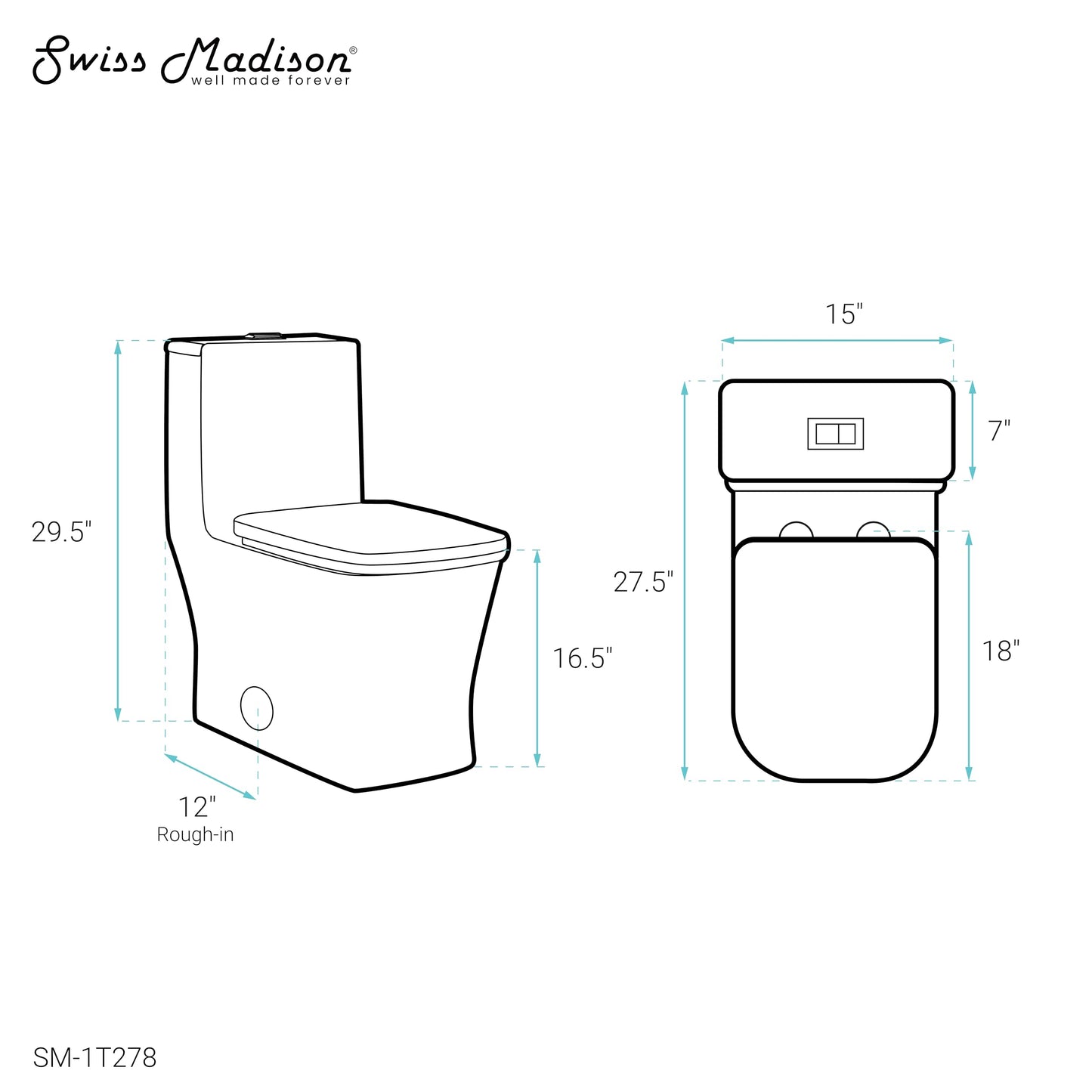 Swiss Madison Well Made Forever SM-1T278, Concorde One Piece Square Toilet Dual Flush 1.1/1.6 gpf with 10" Rough In