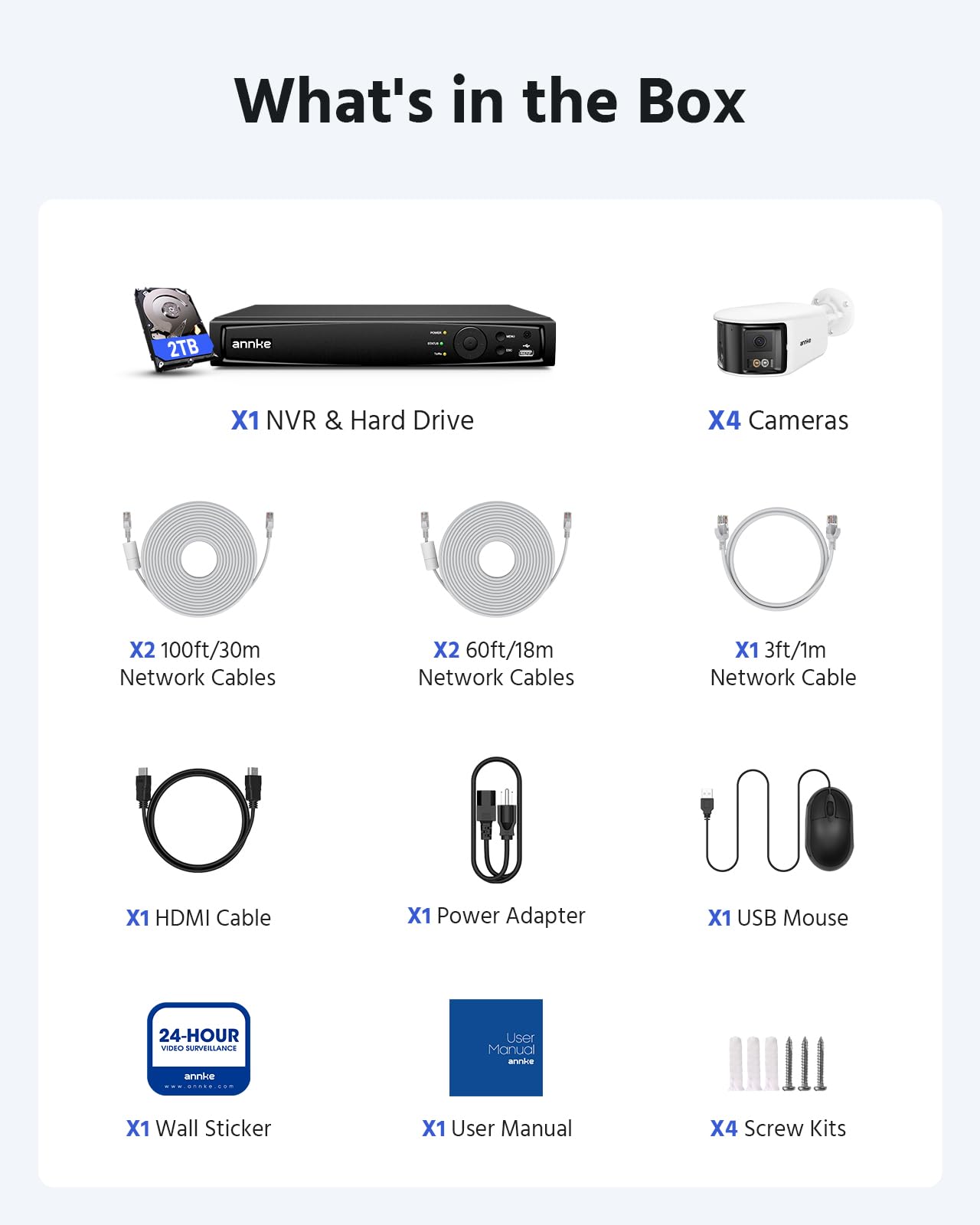 ANNKE 4K PoE Security Camera System with Dual Lens, 180°Panoramic View, 12MP H.265+ NVR with 2TB HDD, 4pcs 8MP Wired IP Outdoor Cameras, Smart Human/Vehicle Detection, 2-Way Audio, Light & Sound Alarm