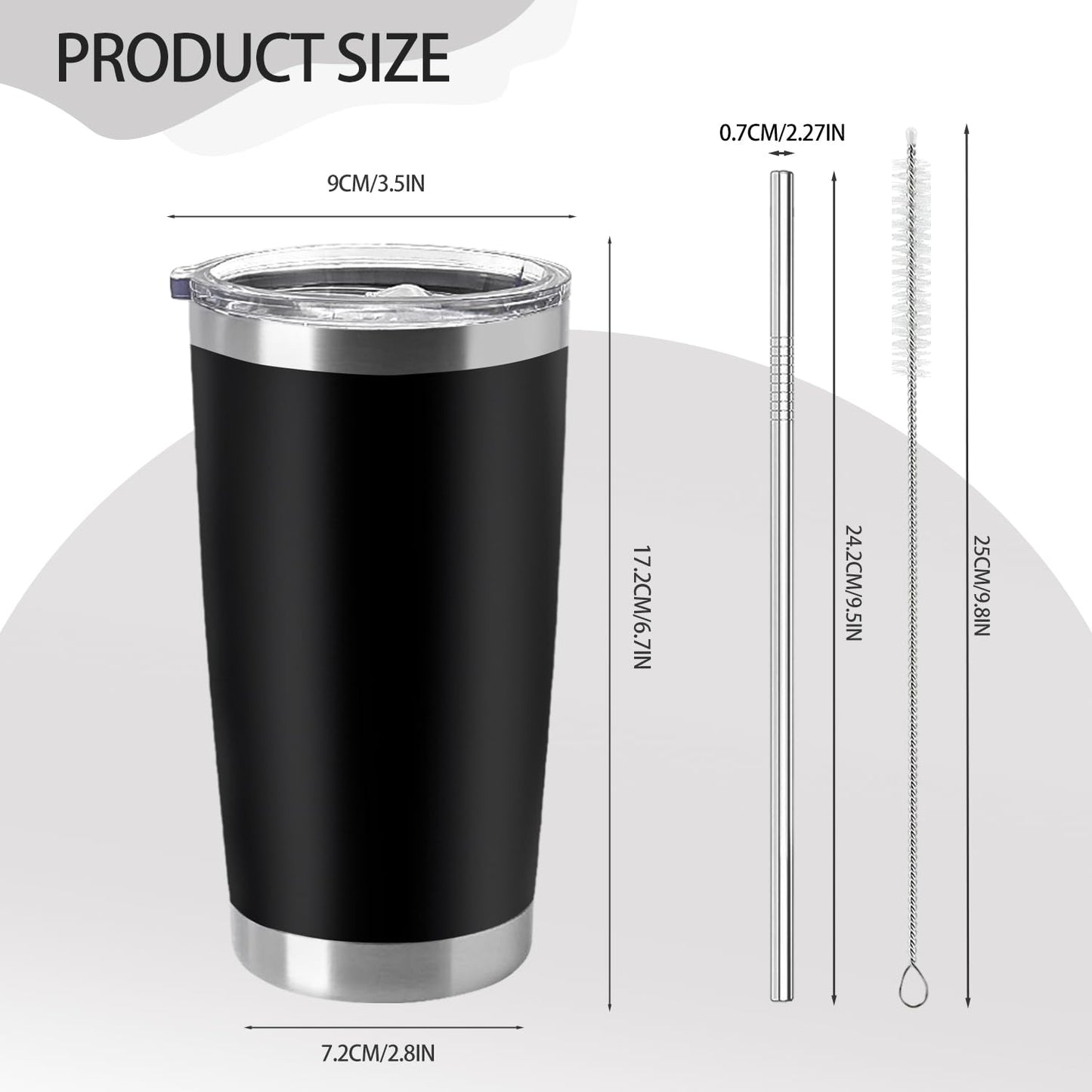 YOUKE OLA 12 Pieces Insulated Coffee Tumbler Blank Stainless Steel Double Wall Vacuum Travel Tumbler Cup with Lid and Straw for DIY Gift, Black 20oz