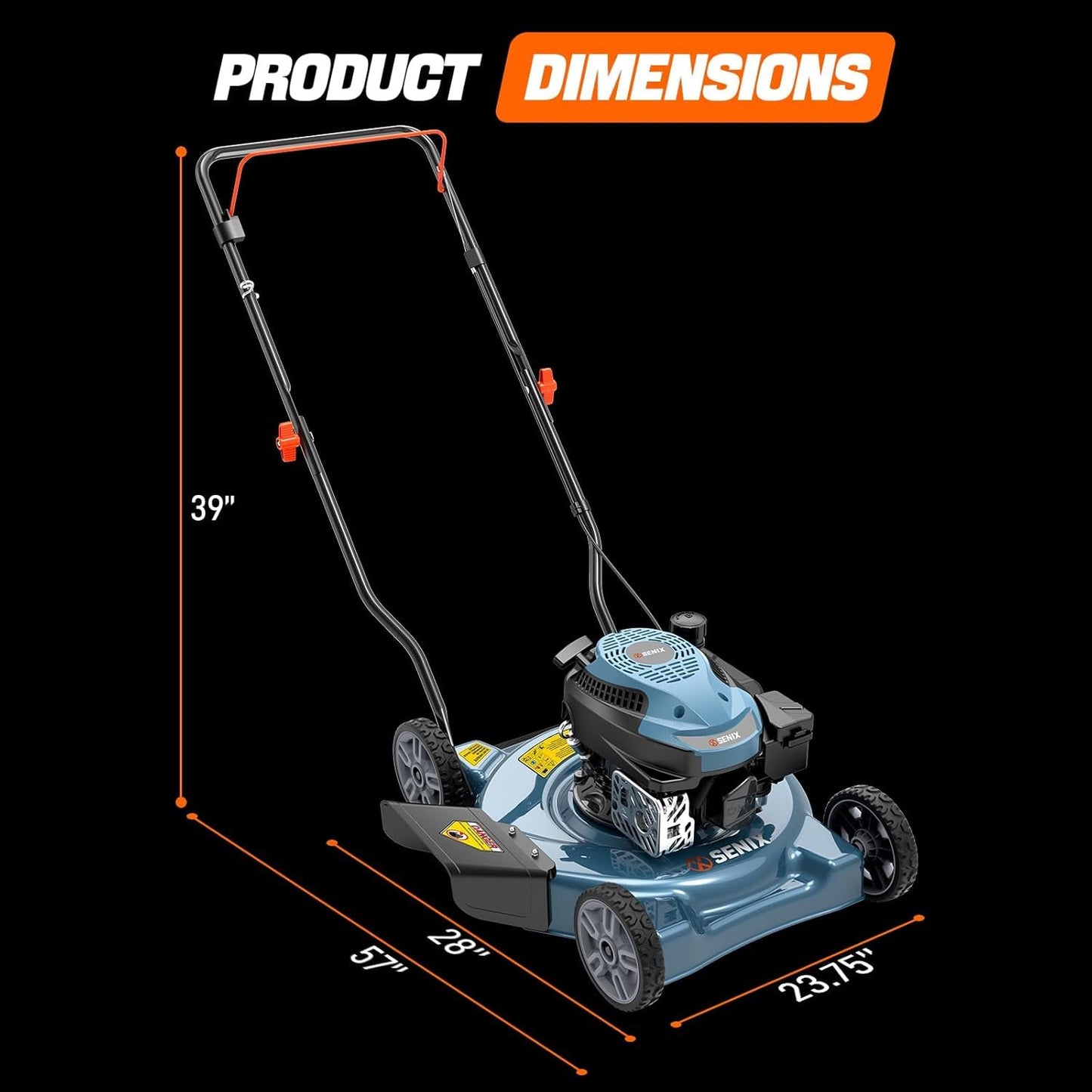SENIX 20" Gas Lawn Mower, 144 cc Gas Powered Lawnmower, 4-Cycle Engine Walk-Behind Push Lawn Mowers, 3 Cutting Height, Lightweight,for Garden Yard