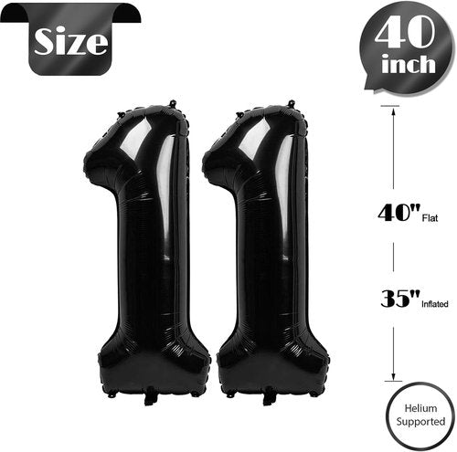 Black Number 11 Balloon - 40 Inch Birthday Decoration for 11th Birthday Parties | Perfect for Boys & Girls