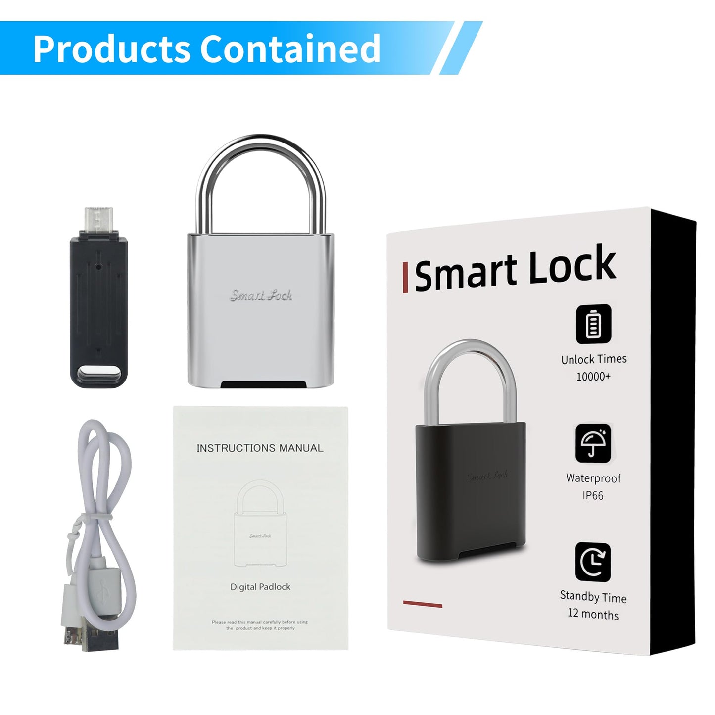 KENRONE Fingerprint Padlock, Biometric Smart Lock, IP66 Waterproof, Rechargeable Zinc Alloy Gym Lock for Athletes, Students, Swimmers & Outdoor Enthusiasts, for School Lockers, Pools & Luggage