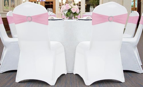 MDS Spandex Chair Sashes - Pack of 150 Elastic Stretch Bows with Buckle Slider for Wedding Decor - Pink