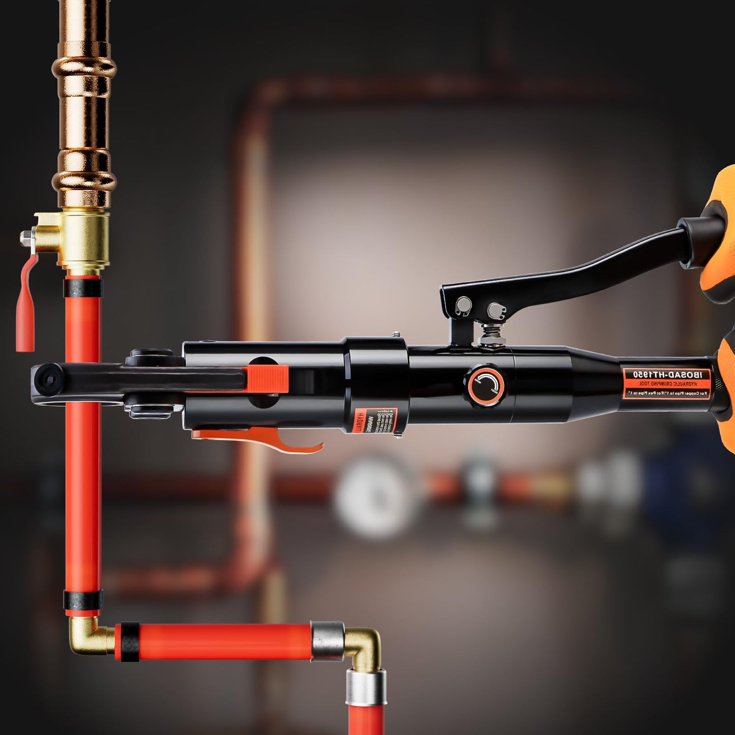 IBOSAD Hydraulic Copper Pipe Tube Fittings Crimping Tools with1/2,3/4,1" Dies for copper Pipe and F877 Stainless PEX Press Sleeves,3/8",1/2",5/8",3/4",1" Dies for ASTM F1807 Pex Pipe Copper Ring
