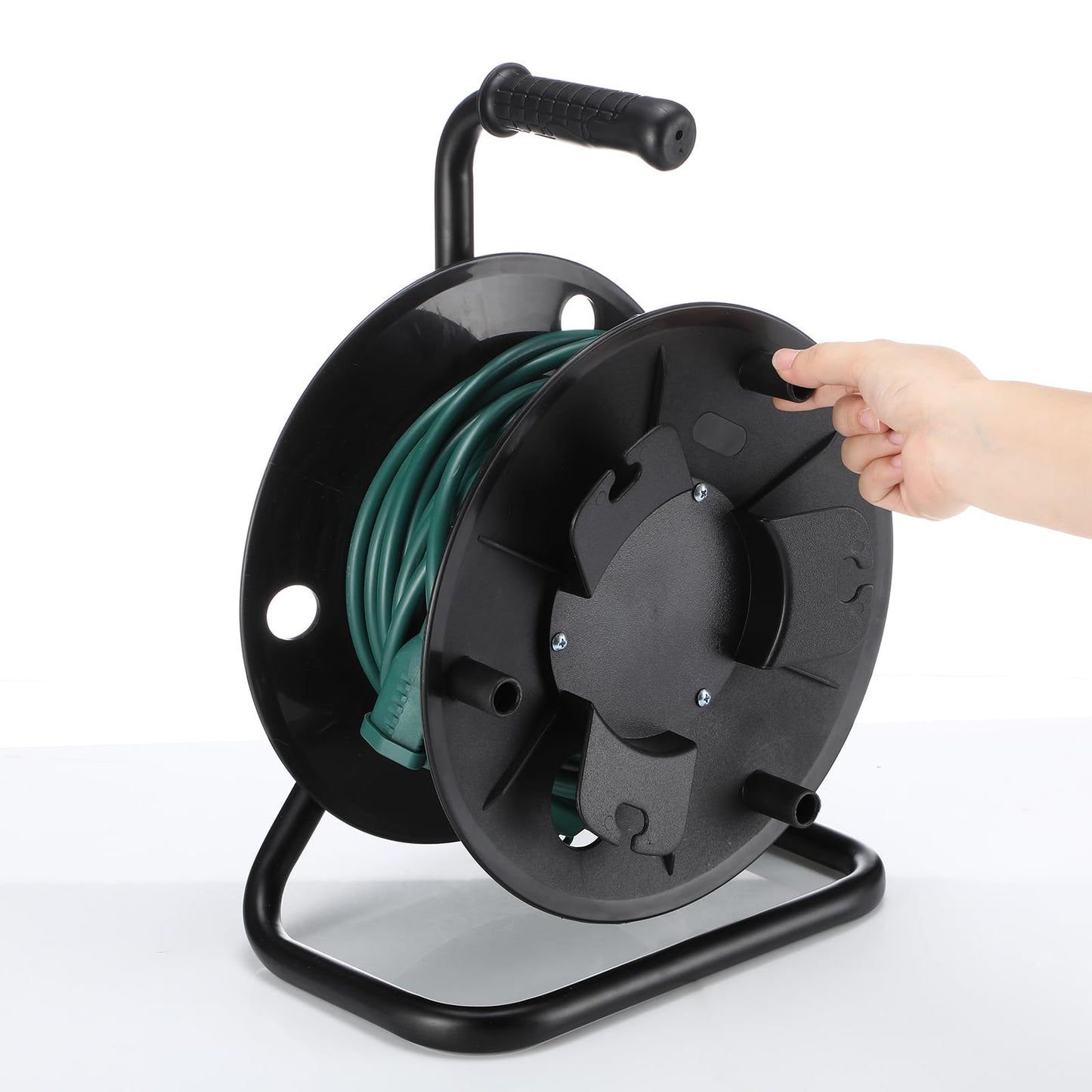 Yaocom Extension Cord Storage Reel with Metal Stand Black Cable Reel Holds up 500 Feet of 6 mm Cable/Cord/Hose Heavy Duty Open Roller Holder, Easy to Grip Handles