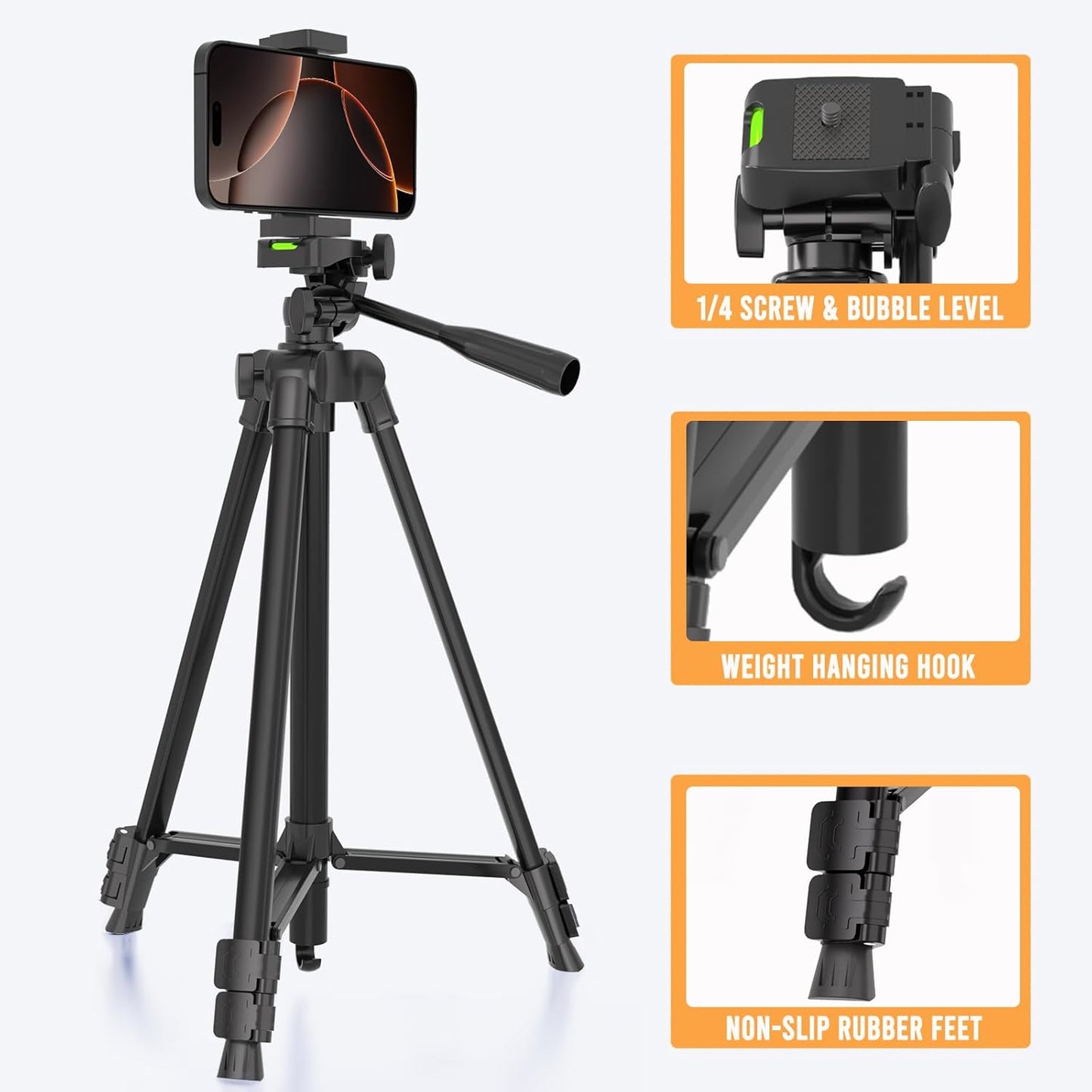 Lusweimi 53'' 16 Max/15 Luswemi Phone & Camera Mount Tripod Stand with Remote and Holder, Portable Cellphone Tripod