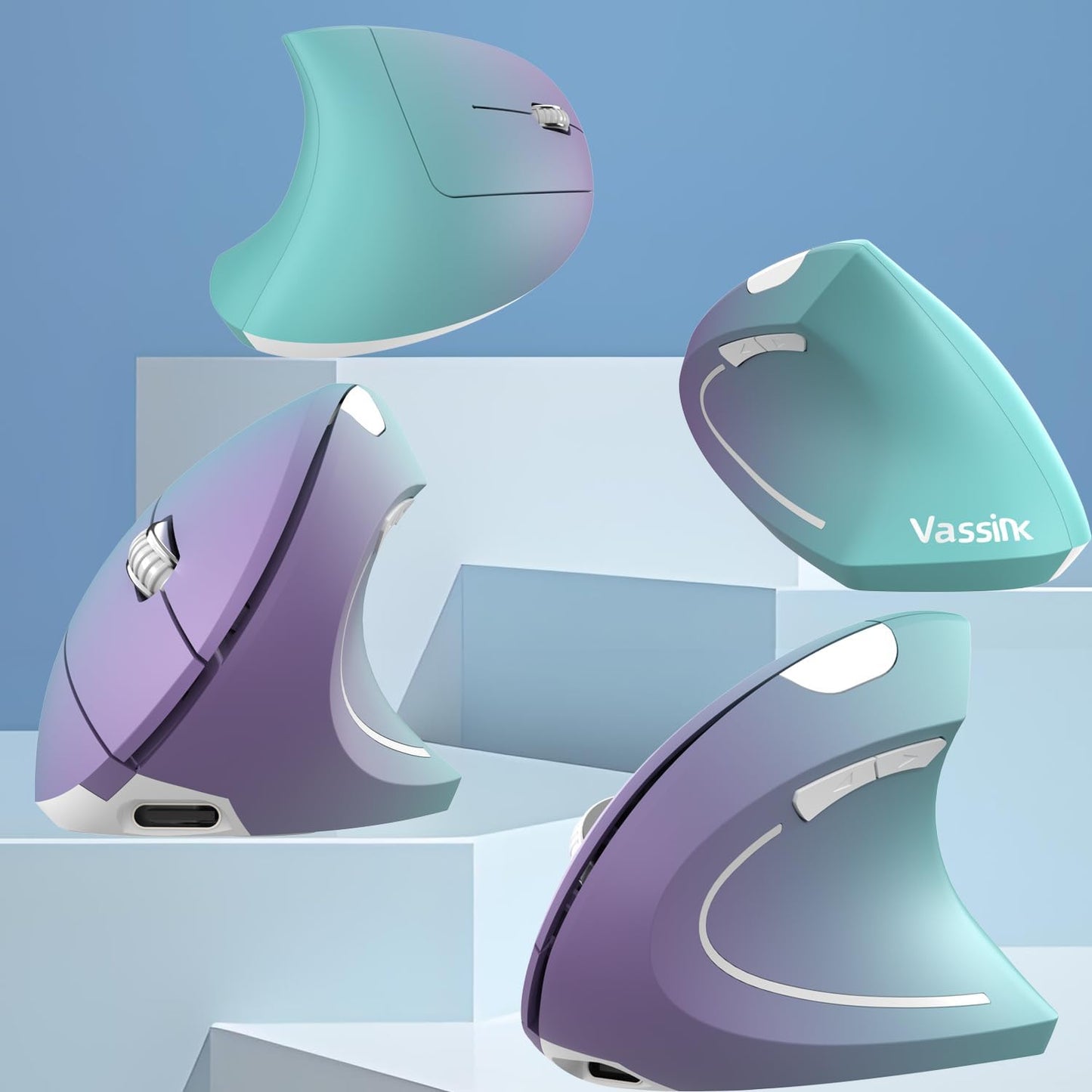 Vassink C(2in 1) 800/1200/1600 6 2.4GHz Ergonomic Wireless Rechargeable Mouse, USB A+Type Connection, DPI, Buttons