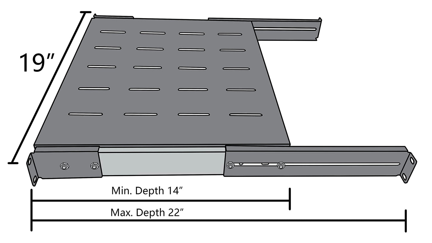 Tedgetal 1U Sliding Rack Shelf 19" Server Rack Mount Cabinet 14"-22" Adjustable Depth 4 Post