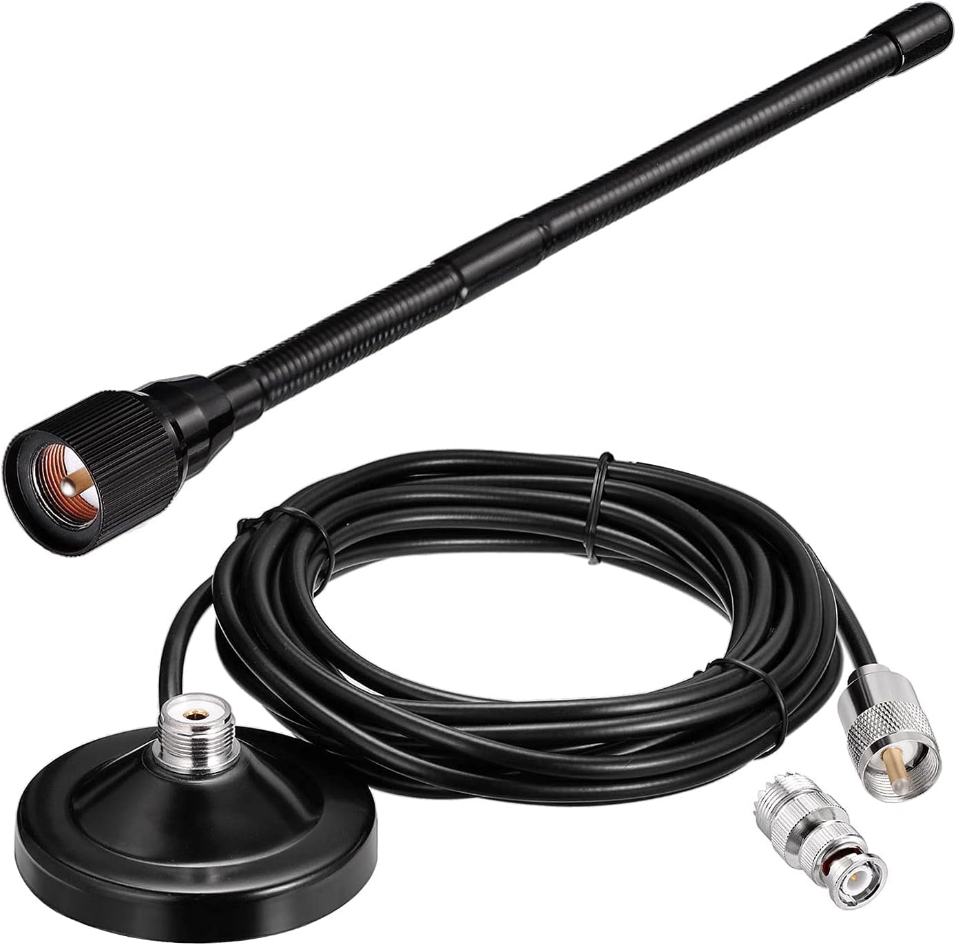 BINGFU 27MHz PL259 CB Radio Antenna Magnetic Base Soft Whip & BNC Male Compatible with Cobra Midland Uniden Maxon