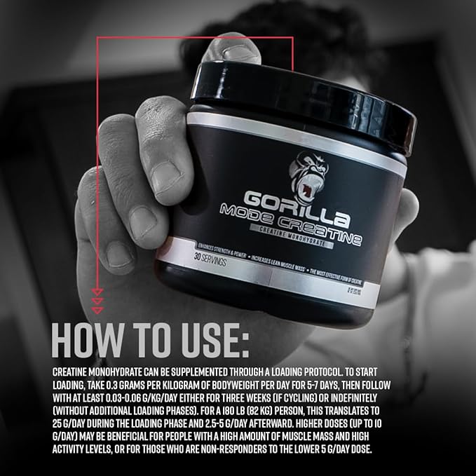 Gorilla Mind Creatine Monohydrate Micronized Powder,Improved Muscle Size, Power Output and Strength, 5 Grams per Servings, 30 Servings