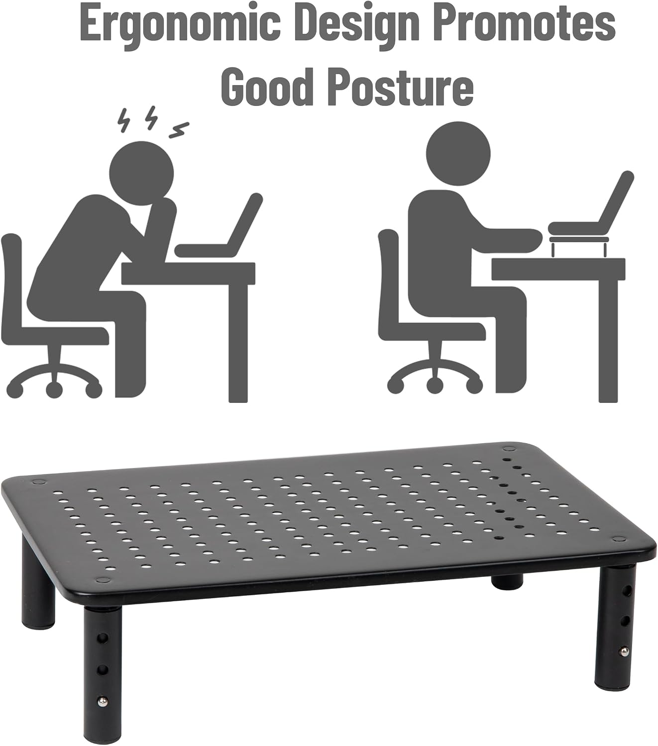 14.5"L 9.25"W 5.5"H, Mind Reader Monitor Stand, Height Adjustable, Ventilated Laptop Riser, Office, Metal, x x Black