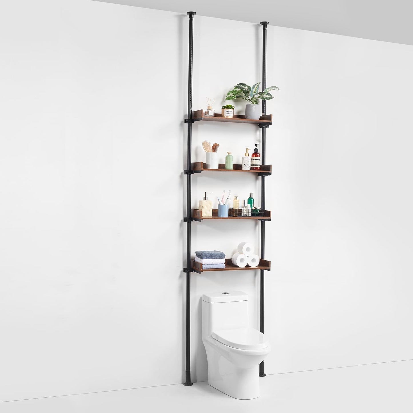 VEVOR Over the Toilet Storage, 4-Tier Adjustable Over Toilet Bathroom Organizer, Low-carbon Steel 53"-132" Tall Storage Shelf Rack, Easy Assembly Laundry Space Saver, for Small Rooms, Fit Most Toilets