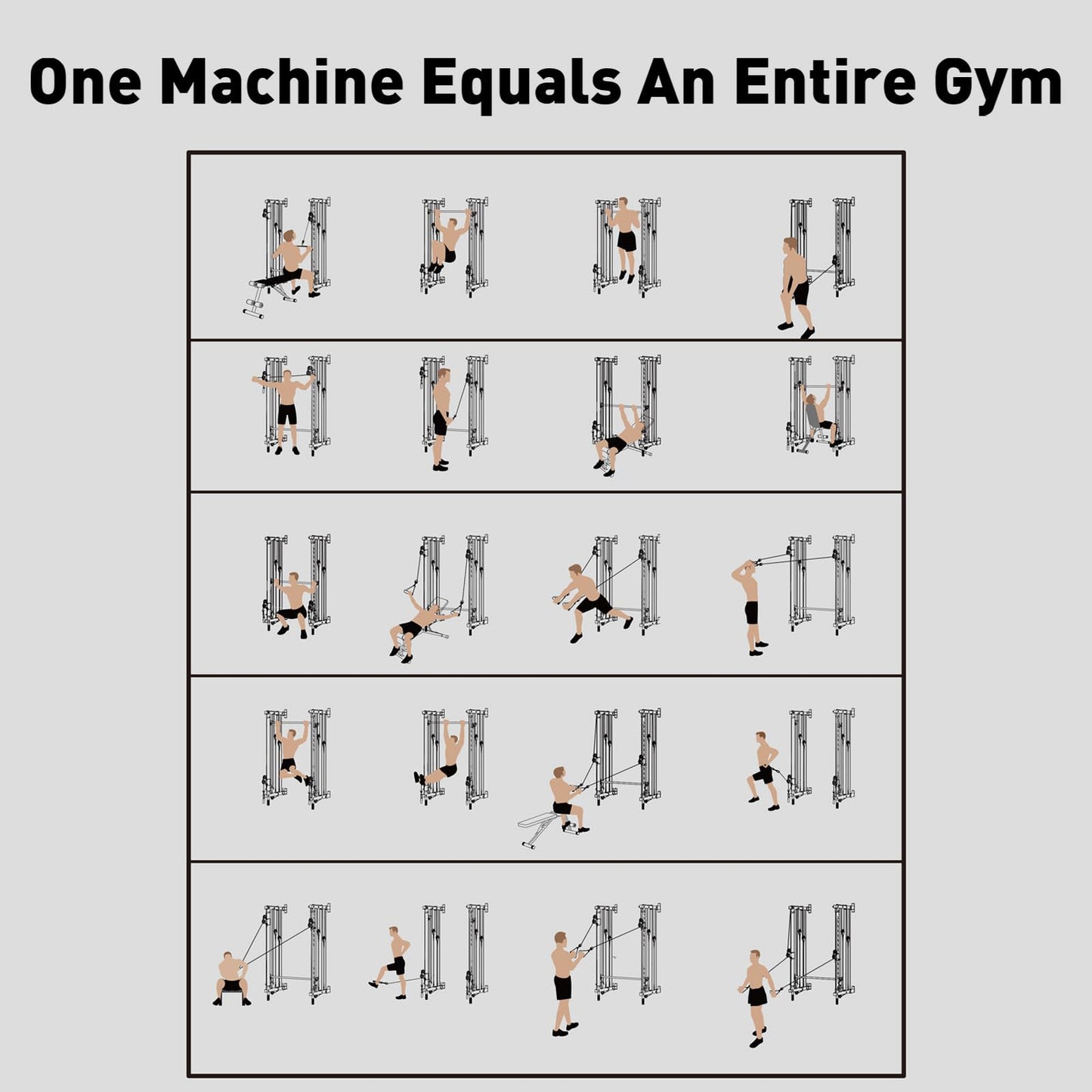 DUORAN Wall-Mounted Folding Smith Machine Home Gym, All-in-One Compact Power Cage & Cable Pulley Trainer with 200–398LB Dual-User Resistance Band System for Home, Garage, Basement Fitness (Black)