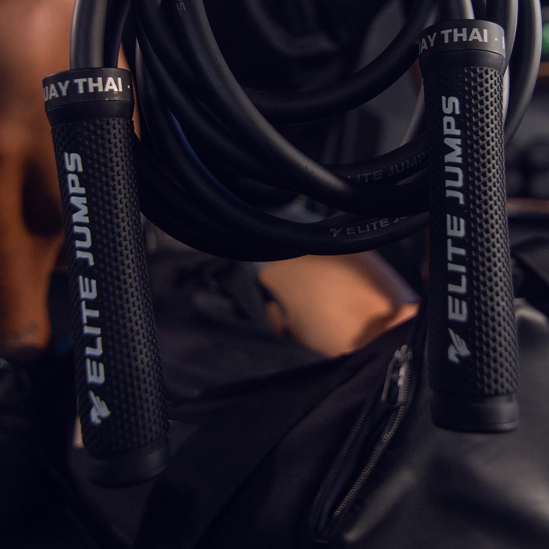 Muay Thai 3.0 Weighted Jump Rope for Men & Women - Professionally Designed for High-Intensity Training | Muay Thai, MMA & Fitness Jump Rope - Full Body Workout Weighted Rope - Black