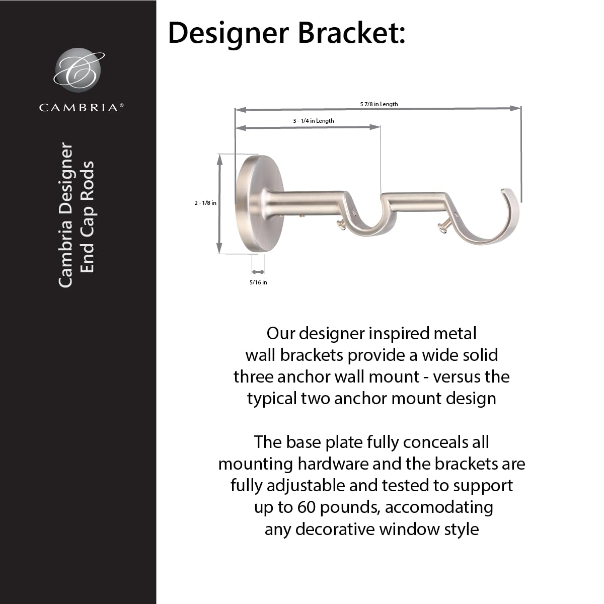 MODE Cambria Designer Series - Premium 7 foot Custom Double Curtain Rod - 1-1/8 inch Large Diameter - Non-Adjustable for a Seamless Look - Premium Designer Brackets and End Caps - Brushed Gold Finish