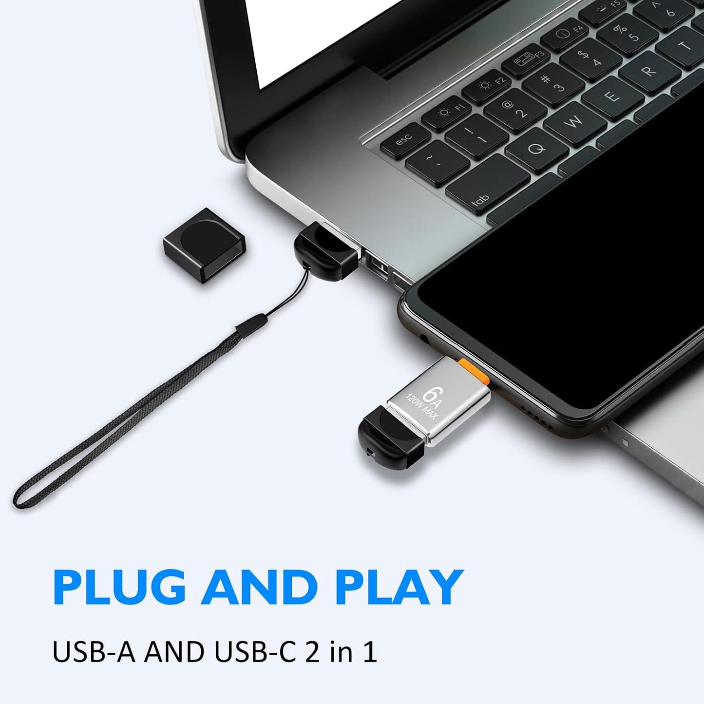 EASTBULL 8GB 5 Pack USB2.0 FAT32 8 5 Pack 1 Small Flash Drives Mini USB Drive with a USB-C Adapter, Mini Thumb Drive GB