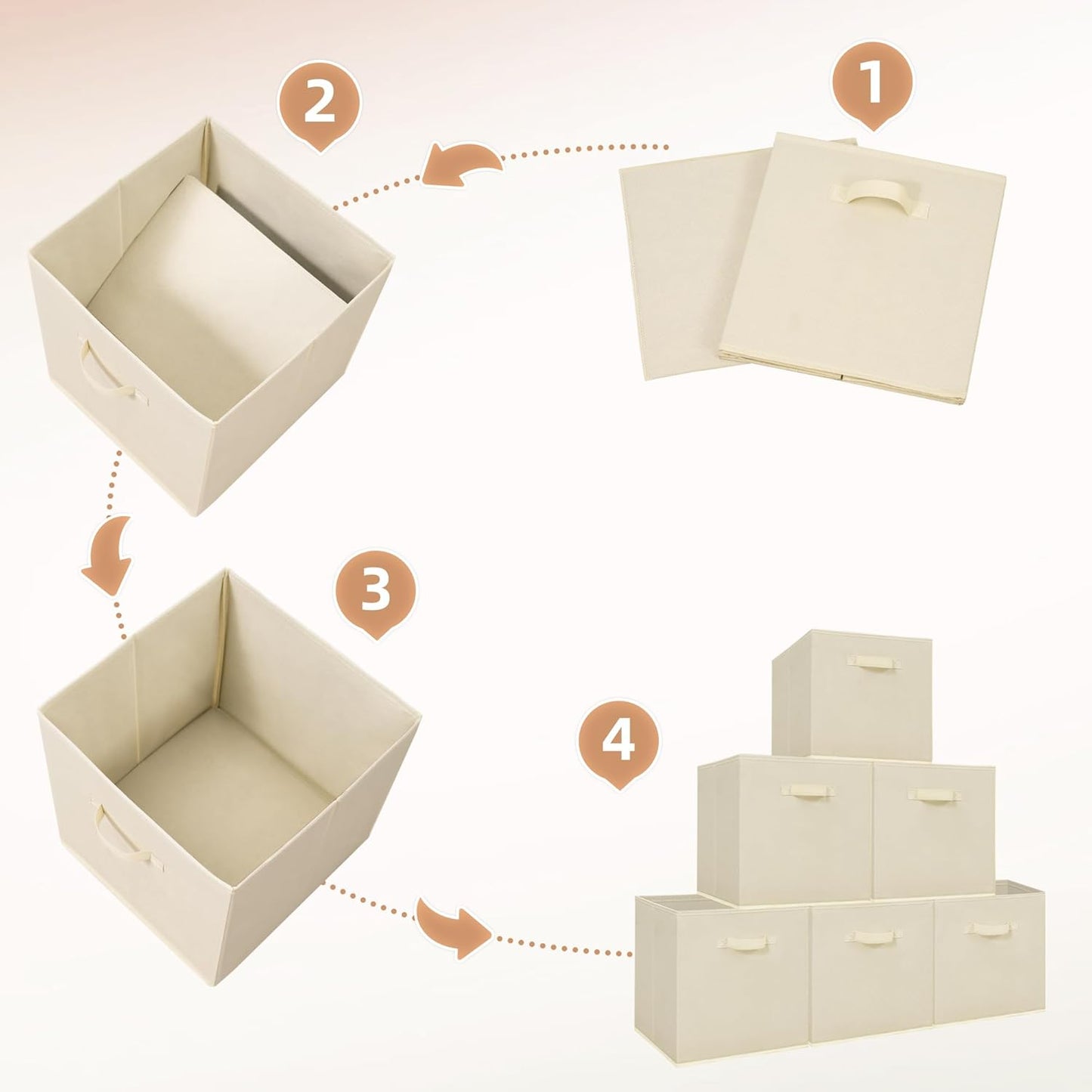 Storage Maniac Collapsible Storage Cubes - 13 Inch Fabric Bins with Handles | 6-Pack Beige for Organized Spaces