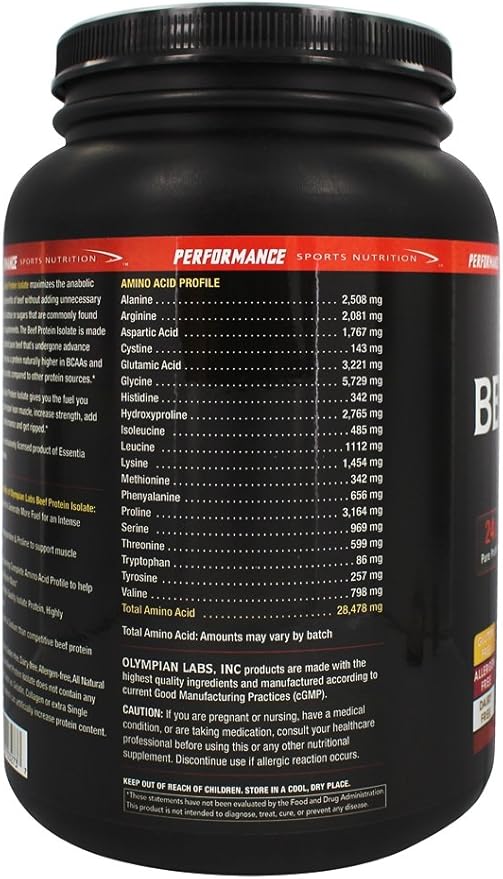 Olympian Labs Beef Protein Isolate Powder, 24g Protein, BST Free, 2 Grams BCAA's, Muscle Building Amino Acids, 1 Pound, Flavored with Real Chocolate